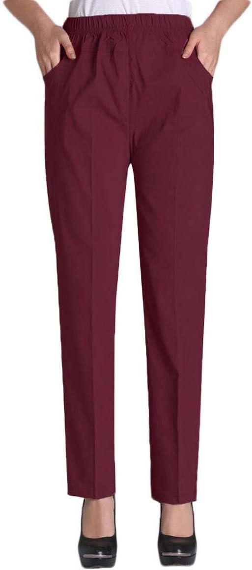 Soojun レディース 夏用 ゴムウエスト 快適ストレッチ プルオンパンツ US サイズ: Large カラー: レッド