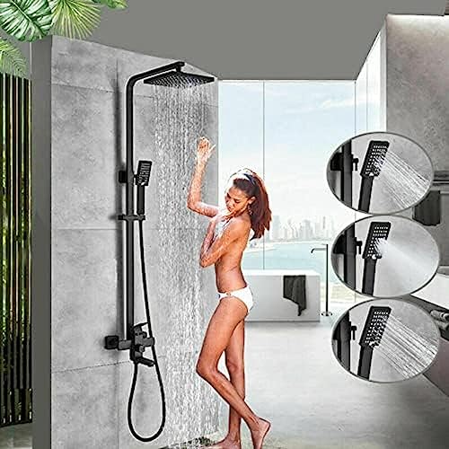 Colonne de douche noir mat avec mitigeur de baignoire cascade et tête haute
