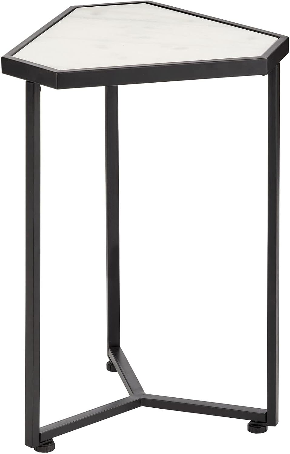 mDesign Triangle Metal & Marble in-Lay Accent Table - Small Side/End/Drink Table - Decorative Legs, Marble Top - Home Decor Accent Furniture for Living Room, Bedroom - Matte Black/Marble