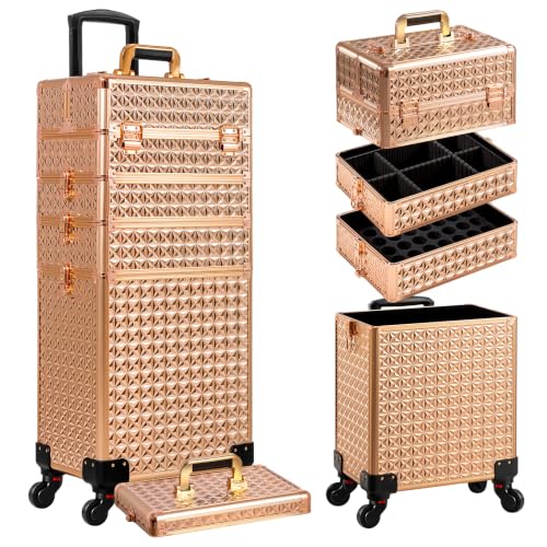 AROUS 5 in 1 Rolling Makeup Train Case with Lid