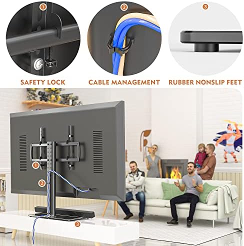 Universal TV Stand/ Base Tabletop TV Stand with Wall Mount for 40 to 86 inch 5 Level Height Adjustable, Heavy Duty Tempered Glass Base, Holds up to 66kgs Screens, HT03B-003P
