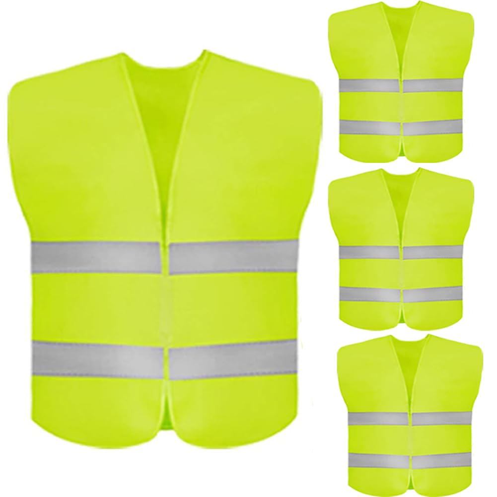 Suithink Unisex Yellow 4 Pieces Hi Vis Safety Vests With 2 Reflective Stripes,Night Workwear Reflective Vest,Reflective Jackets Waistcoat,For Running,Biking,Surveyor And Traffic Work