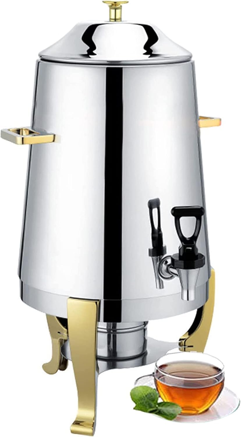 asdchZen 13L Hot Beverage Dispenser, Stainless Steel Chrome Accents Commercial Coffee Chafer Urn With Lid - 3.5 Gallon,Golden