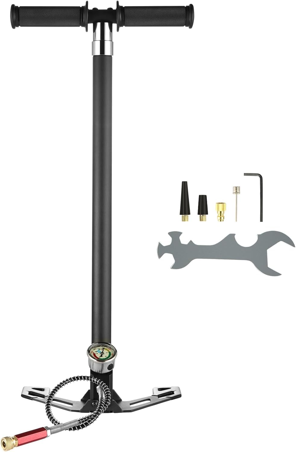 Pompa Manuale PCP - 4 stadi, 30 MPa 4500 PSI Alta Pressione; con Filtro Olio-umidità e manometro; Acciaio Inossidabile per Aria, bombole subacquee, riempimento Paintball, Pneumatici e Altro