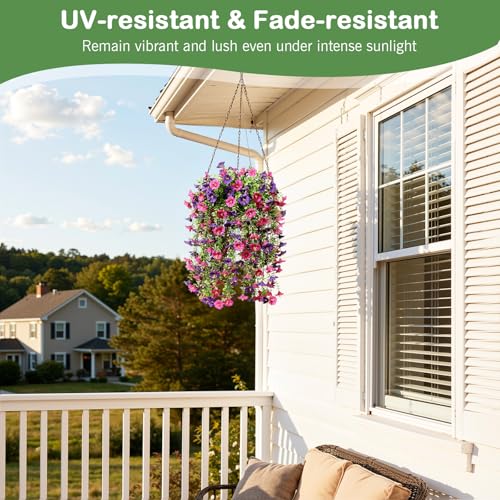 Image of Lewondr 2PCS Artificial Hanging Flowers UV Resistant Petunias, Mixed Pink | 29.5 inch Morning Glory, No Watering Needed, Fade Proof, for Porch Patio Yard Baskets, Spring Summer Decor, Indoor Outdoor Use