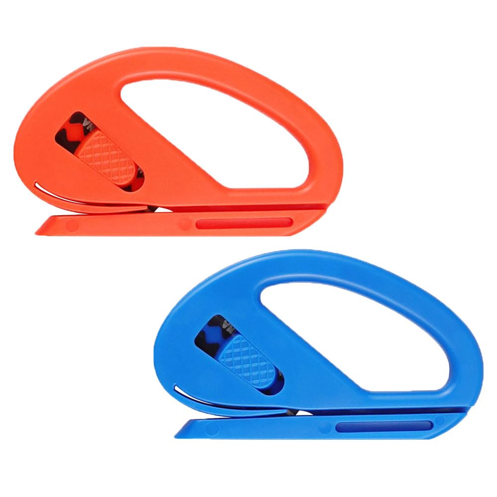 2 Pack Wrapping Paper Cutter, Sliding Gift Wrap Cutting Tool Effortless Film Cutter Letter Opener for Christmas, Halloween, Birthdays, Holiday - Orange & Blue