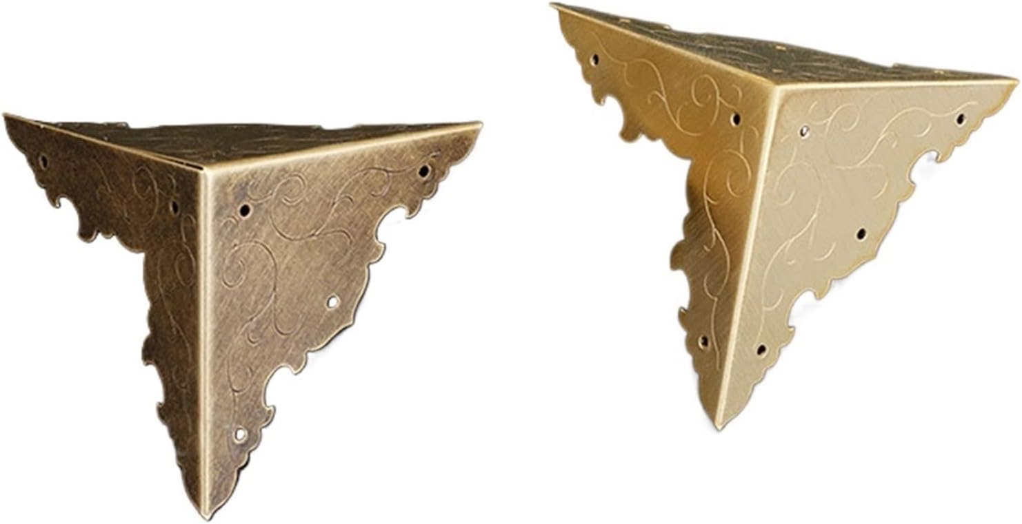 Angle Code, 4pcs Corner Code Brass Wooden Box Jewelry Decorative Three-Sided Corner Guard Furniture Hardware Brackets (Size : 9cm) (Color : Gold 4pcs)