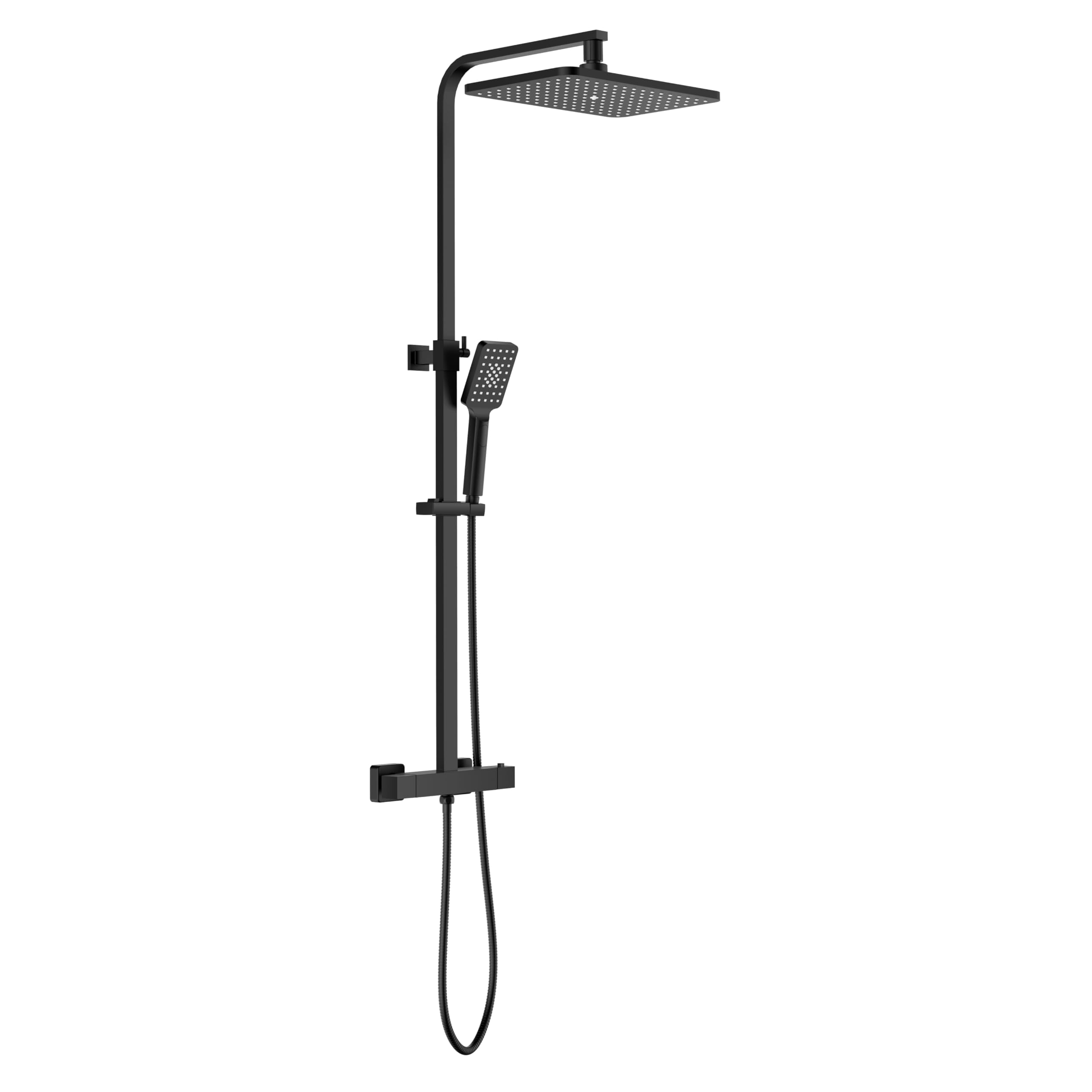 YOOZENA Duscharmatur Komplettset, Duschsystem mit Thermostat, Duscharmatur Schwarz,Kopfbrause, Duschkopf mit Schlauch und Halterung, Regendusche mit armatur Schwarz