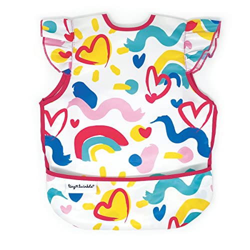 Image of Tiny Twinkle Mess Proof Baby Bib - Waterproof Baby Apron - Machine Washable - PVC, BPA, & Phthalate Free - Great Travel Bib for Baby Eating - Baby Food Bibs (Painted Heart, Small 6-24 Months)