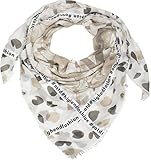 mit kleinen Fransen am Rand styleBREAKER Dreieckstuch XXL kariert mit Statement Badge Band, Stern, Punkte, Streifen und Fransen, Schal, Tuch, Damen 01016170, Farbe:Taupe-Weiß