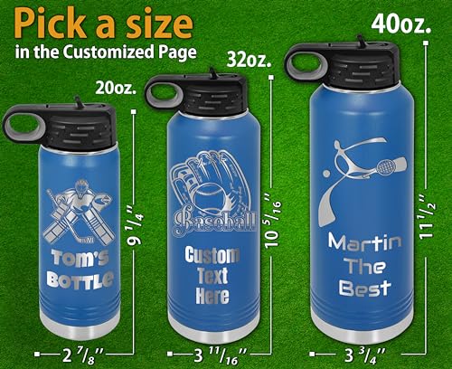 Personalized Insulated Water Bottle - Stainless Steel Sports Thermos (20oz/32oz/40oz, Royal Blue)