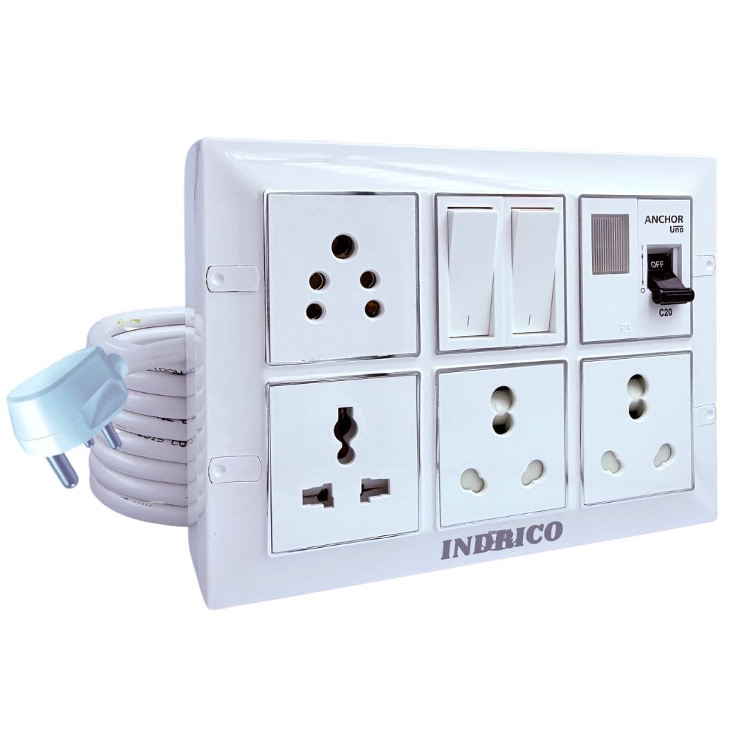 INDRICO 16amps Multi Socket Extension AC Switch Board 15amp with MCB 20A 15A 6A Multi Outlet Box Plug with Copper Cord Heavy Duty Wall Mounted White Pack of 1 (3 Meter 2.5MM (3500W))-picture-19