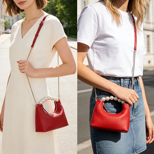 Image of DORIS&JACKY Small Top Handle Clutch Purse for Women, Designer Evening Bag With Pearl Tote Handle and Chain Strap
