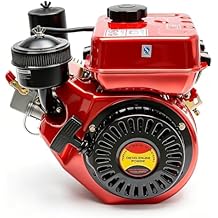 4 Stroke 196CC Single Cylinder Diesel Engine 3HP Forced Air Cooling Recoil Start System Diesel Motor with 0.92Gal Diesel Tank Go Kart Engine for Micro-Tiller, Irrigation Machine, Lawn Mower, Red