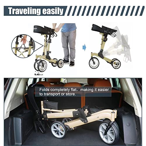 Koosom 10" Front Wheels Rollator Walkers For Seniors Adjustable Height, Rollator Walker With Seat And Brakes Fold Up Heavy Duty Mobility Walking Aid For Adult Elderly, Gold, L #TOP6