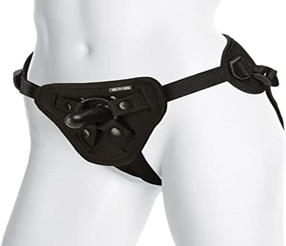 Doc Johnson Vac-U-Lock Platinum Luxe Harness with Plug – Black, Adjustable Unisex Comfort-Fit, O-Ring Compatible, Neoprene Design - Strap On Harness - for Adults Only