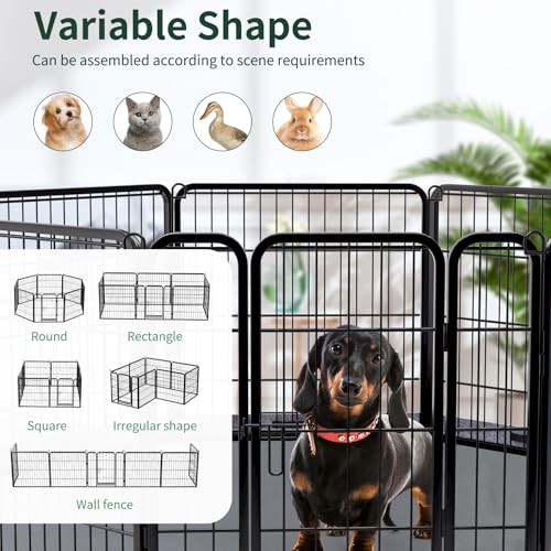 Image of PETIME Dog Playpen,Metal Exercise Puppy Pen Heavy Duty Kennels Yard Fence Indoor /Outdoor 22 inch W x 24 inch H 8 Panels Dog Cage with Octagon Bottom Pad