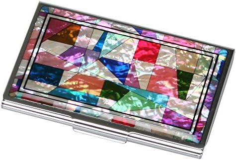 Mother of Pearl RFID Blocking Protection Patchwork Design Business Credit Name Id Card Holder Case Metal Stainless Steel Engraved Slim Purse Pocket Cash Money Wallet with Patchwork Design