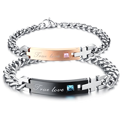 SunnyHouse Jewelry His or Hers Matching Set Couple Stainless Steel Bangle Bracelet Super Love Simple Korean Style Anti-Fatigue in a Gift Box (Hers)