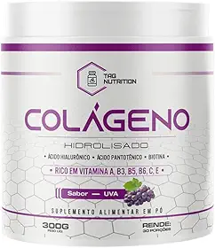 Colágeno Em Pó Hidrolisado 300g C/Ácido Hialurônico Pantotênico e Biotina - TAG Nutrition