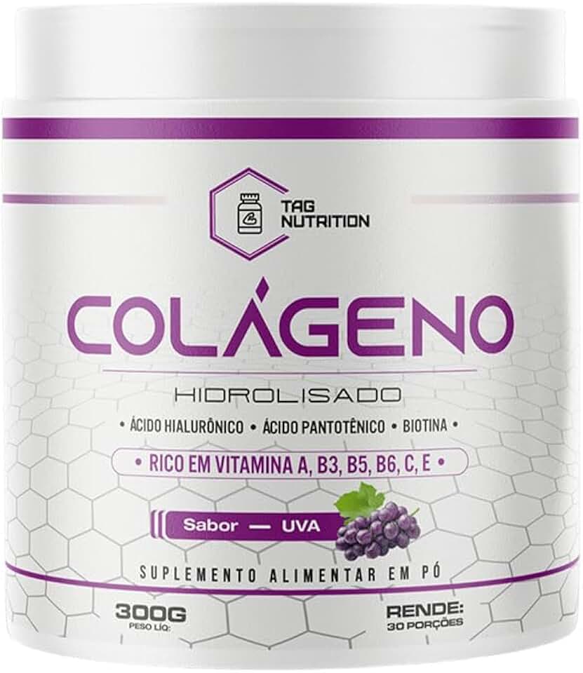 Colágeno Em Pó Hidrolisado 300g C/Ácido Hialurônico Pantotênico e Biotina - Tag Nutrition