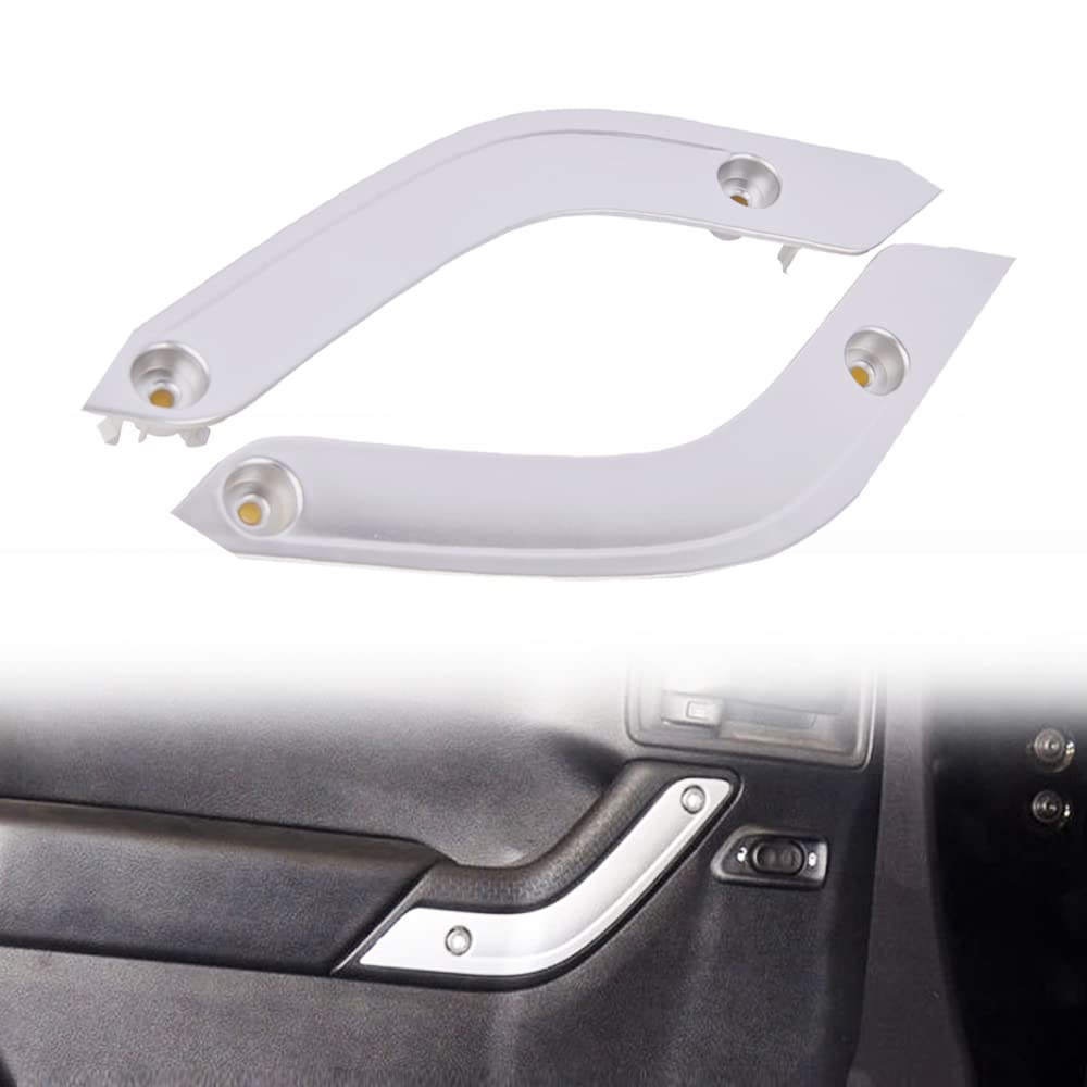 Getfarway Left and Right 2pcs Interior Door Handle Grabs Inserts Cover, Trim Panel Decor Sticker 1RC72JAHAD 1RC72JAHAE Compatible with 2011-2018 Jeep Wrangler JK, Silver Doors Trim