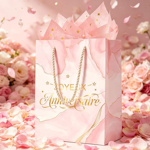 Pochette Cadeau Papier Rose - Sacs Cadeaux, Rose Sac Cadeau D'anniversaire – vue 5