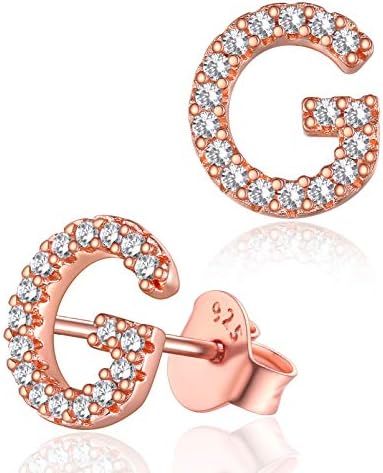 Silvora Shinny Initial Letter Diamond Stud Earrings for Women, Sterling Silver Alphabet A-Z Minimalist Jewelry S925 Earring for Women Girls