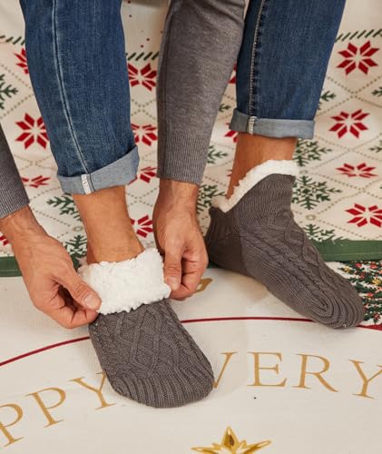 UUMIAER Fuzzy Slipper Socks for Men, Non-Slip Warm Cozy Thick Fleece Lined Home Socks with Grippers for Cold Weather4