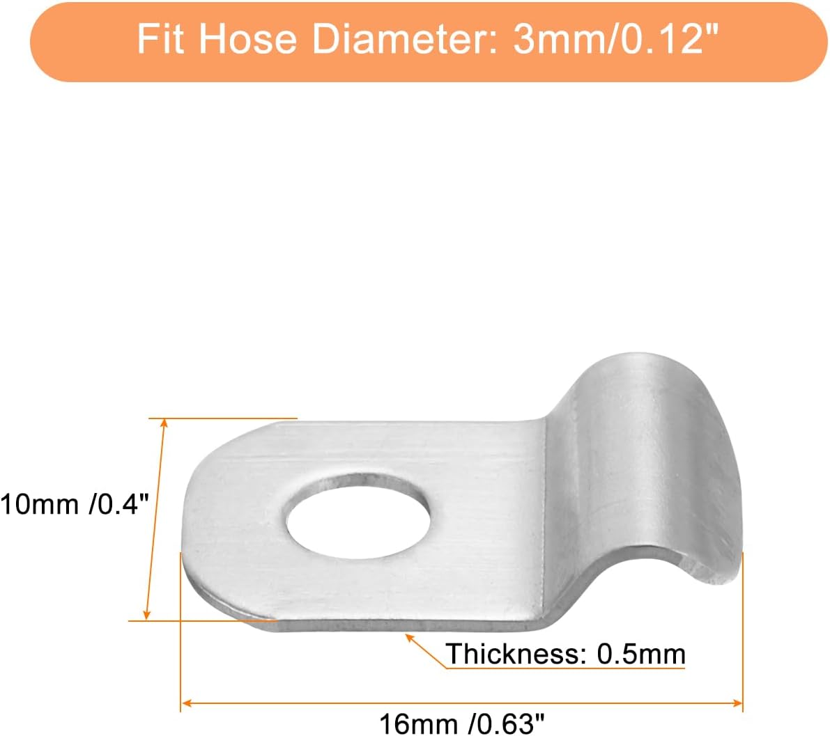 Generic 100 Pcs 304 Stainless Steel Pipe Clamp (3mm) with 1 Hole for Conduit or Pipe Fixing