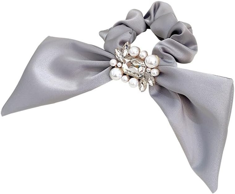 Retro Temperament Pearl Diamond Buckle Satin Simulation Silk Tied Hair Rope