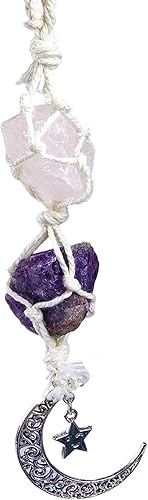 Cristal rosa  Accesorios de espejo retrovisor de amatista para espejo de coche, accesorios para colgar adornos, decoración de espejo de coche,