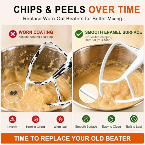 Image of Flat Beater K45B Compatible with KitchenAid 4.5-5 Qt Tilt-Head Stand Mixer | Coated, Flat Beater, Replacement K45B, White Paddle Attachment for Cookie Dough, Cake Batter and Frosting