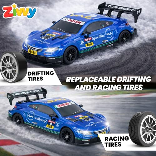 Image of Big Remote Control Car Blue | 2.4G Remote Control Drift RC Car with 150m Range, Neon Lights & Music | Rechargeable RC Racing Toy |Best Gift for Boys & Girls 2 3 4 5 6 7 8+ Years