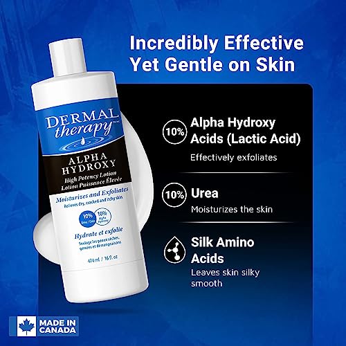 Dermal Therapy Alpha Hydroxy High Potency Lotion - Moisturizing And Exfoliating Treatment For Scaly, Flaky, Dry Skin | 10% Urea And 10% Lactic Acid | 16 Fl. Oz #TOP2