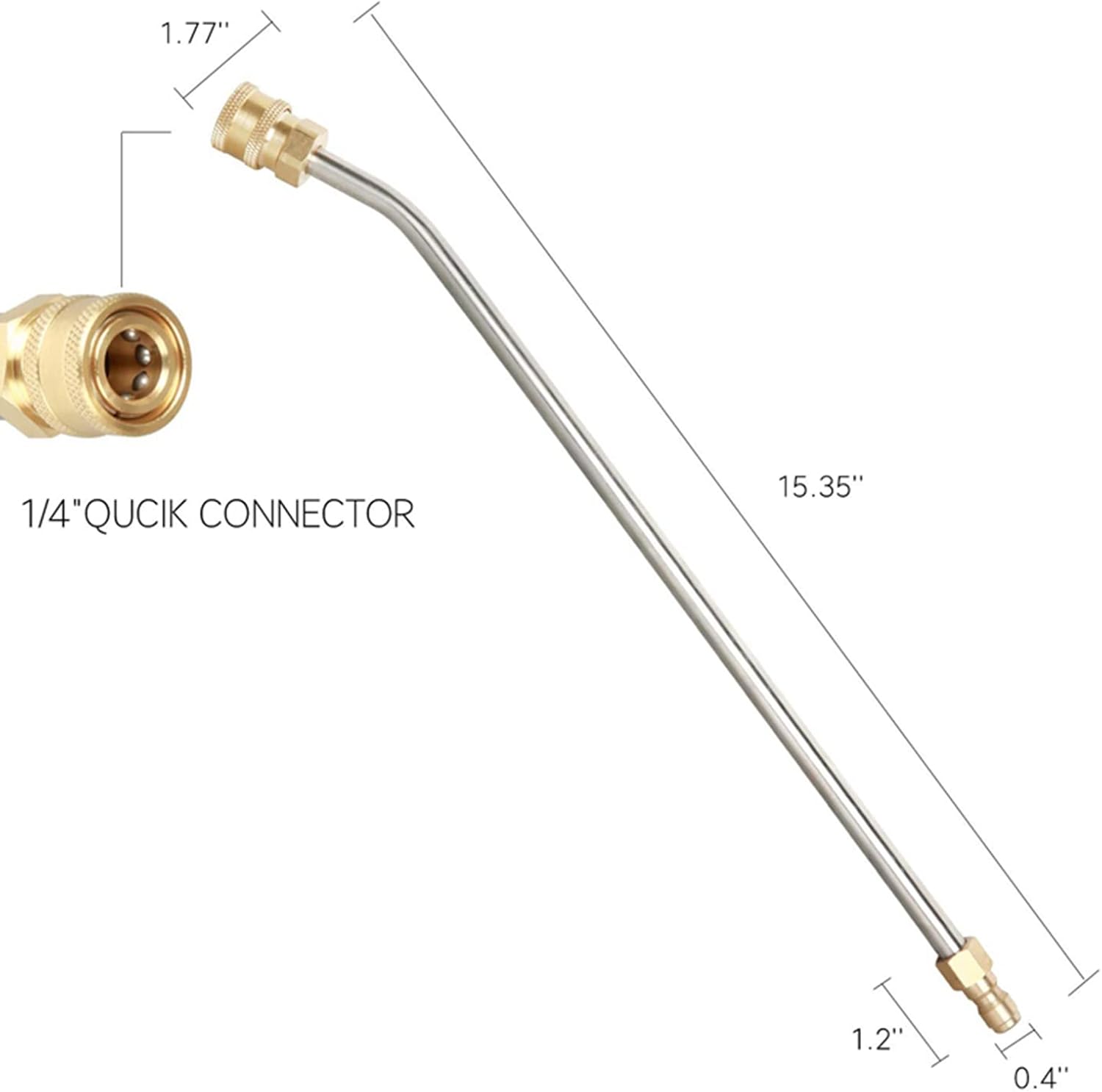 Upgraded Pressure Washer Gutter Attachment Power Extension Wand 1/4-Inch Quick Connect Brass & Stainless Pressure Extension Wand
