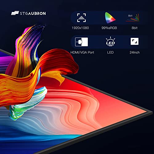 STGAubron 24 Inch Gaming Computer Monitor, FHD 1920 x 1080P Office PC LED Display, 99% sRGB, HDMI, VGA, Ergonomic Tilt Adjustment - Thumbnail 4