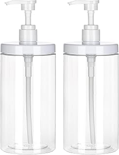 Yebeauty Refillable Pump Bottles Dispenser, 2pcs 33.8oz/1000ml Clear Soap Disoenser Wide Mouth Jar Style Empty Lotion Pump Dispenser for Bathroom Shampoo and Body Wash
