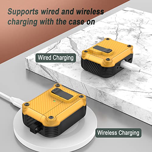 Rfunguango For Airpods Pro 2Nd /1St Generation Case Cover, Automatic Pop-Up Carbon Fiber Case With Secure Lock Clip, Full Body Shockproof Hard Shell Protective Case For Airpods Pro 2022/2019 - Yellow #TOP4