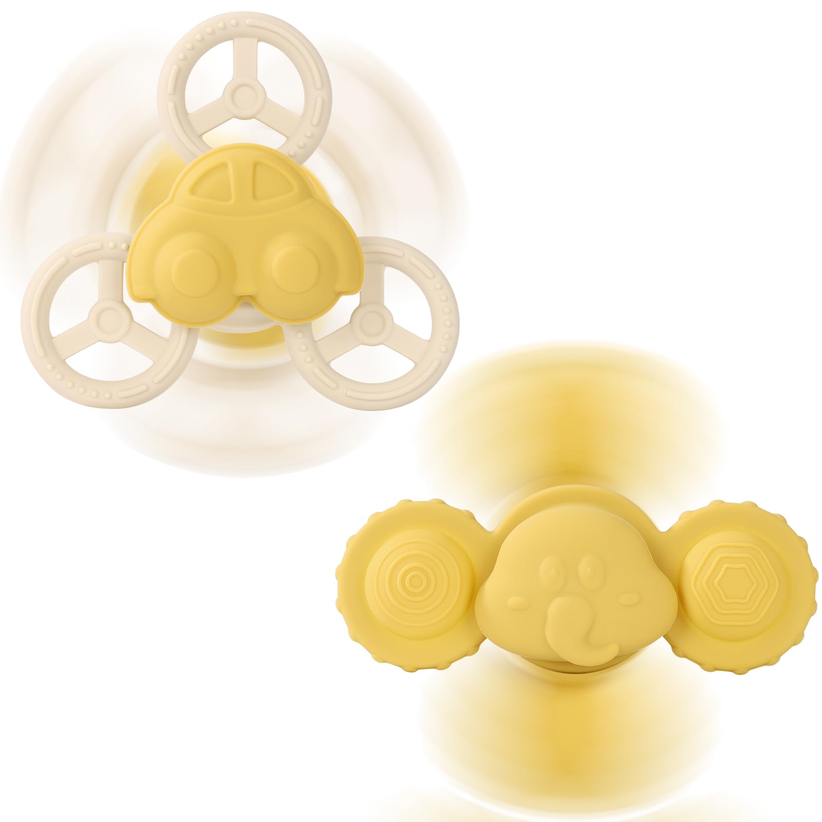 BAOBAOJOY Suction Cup Spinner Toys for Babies, Silicone Spinning Bath Toys for Toddler 1-3, Spinning Tops Toddler Toys for Table & Car Travel, Sensory Toys Stocking Stuffers for Kids Boy&Girl, Yellow