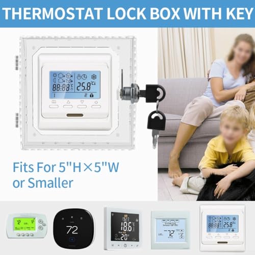Thermostat-Schlosskasten mit 2 Schlüsseln, transparenter Thermostat-Schutzkasten, 16 x 15 x 6 cm, Wandmontage, Thermostatabdeckungsbox, für Restaurants, Schule