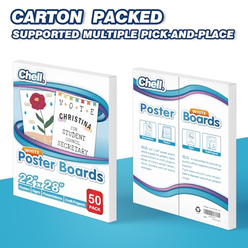 Image of Chell 50 Pack 22 inchx28 inch White Poster Board Heavyweight, 85 lb. Cover Weight | Lagre Size, Cardstock Paper, Bright White, Smooth Surface, Easy to Write-on, Not Easy to Break