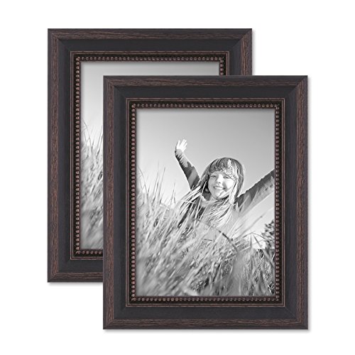 Photolini Juego de 2 Marcos 15x20 cm marrón Oscuro, Estilo casa Rural, Madera Maciza con Cristal y Accesorios/Marco de Fotos/añejo Chic