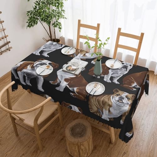 RRhgipp English Bulldogstableclo- Mantel lavable para mesa de comedor, boda, fiesta, banquete, decoración de mesa (137 x 183 cm)