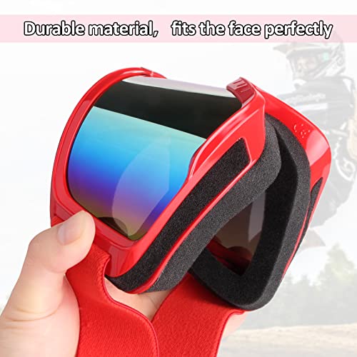 Image of Dirt Bike ATV Goggles Motorcycle Motocorss Riding Racing Glasses | MX Offroad Goggles, UV400, Anti-Fog Scratch Lens, Dustproof Windproof, for Men Women Youth, Red Frame + Colorful Lens