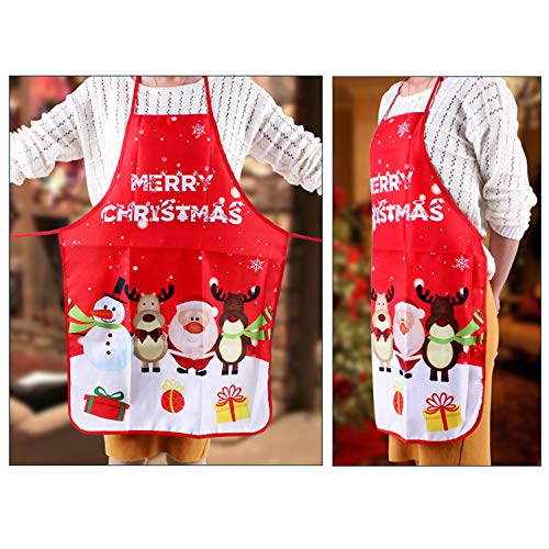 2 Pack Chistmas Apron, Holiday Kitchen Apron Christmas Santa Claus/Elk/Snowman Style Decoration Apron For Christmas Dinner Party Cooking Baking Crafting House Cleaning Kitchen #TOP4