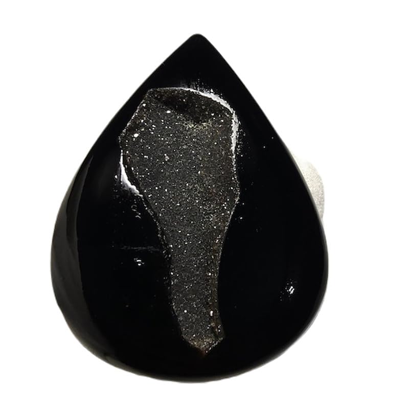 Onyx noir naturel poire cabochon 64mm pour remplacer une pierre ou réparer un bijou