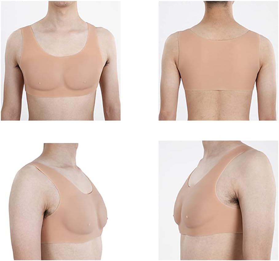 Silicone Fake Chest Vest, Realistic False Pectoral Muscle Man Chest Pads for Cosplay Masquerade Costume