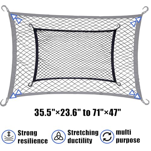 Image of Cargo Net for Utility Folding Wagon, Beach Cart,Trolley Cart, Wagon net Cover,Garden Cart Cover Net - Elastic Heavy Duty Nylon Net with 4 Hooks (35.5 inchx23.6 inch to 71 inchx47 inch) (4)