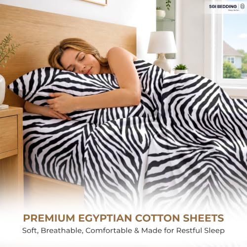 Image of SGI bedding 100% Egyptian Cotton Sheets Twin Size - 600 Thread Count Sheets Set, Soft, Cooling, 15 inch Deep Pocket, Luxury Hotel Bedding, Breathable, Durable - Zebra Print